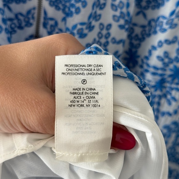 ALICE & OLIVIA Marna Mixed Blue Embroidery Smocked Sundress 12 - Picture 11 of 11